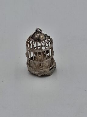 Sterling Silver Bird Cage Charm Pendant